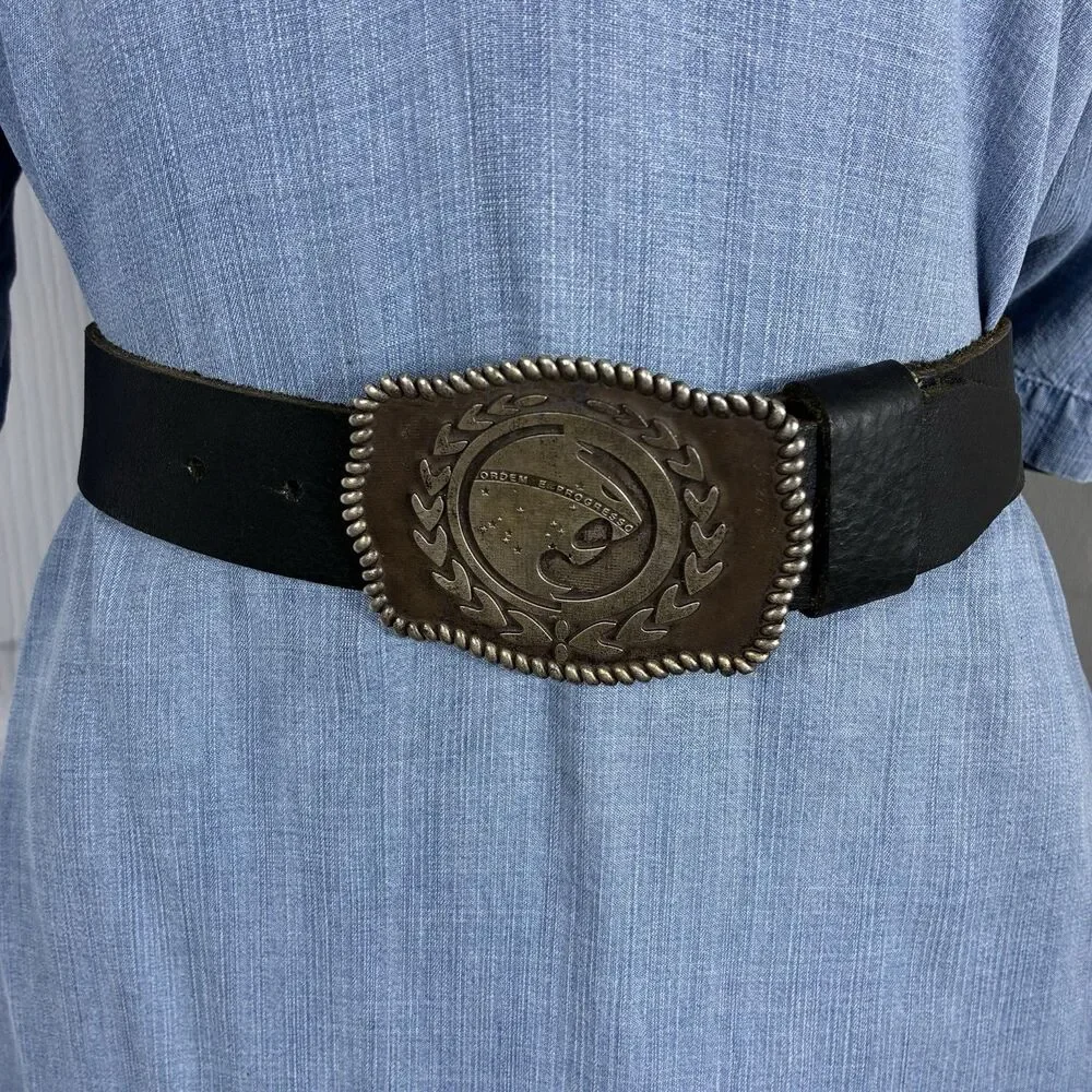New Renzo Gracie Buckle on leather belt Sz 38 black unisex New No tags